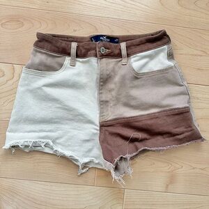 Hollister Colorblock High-Rise Distressed Women’s Shorts - Brown & Cream B4